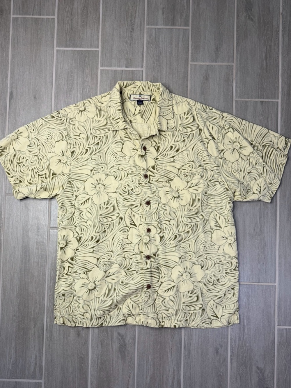 Tommy Bahama Pale Yellow Floral Hawaiian  Button-Up Shirt
